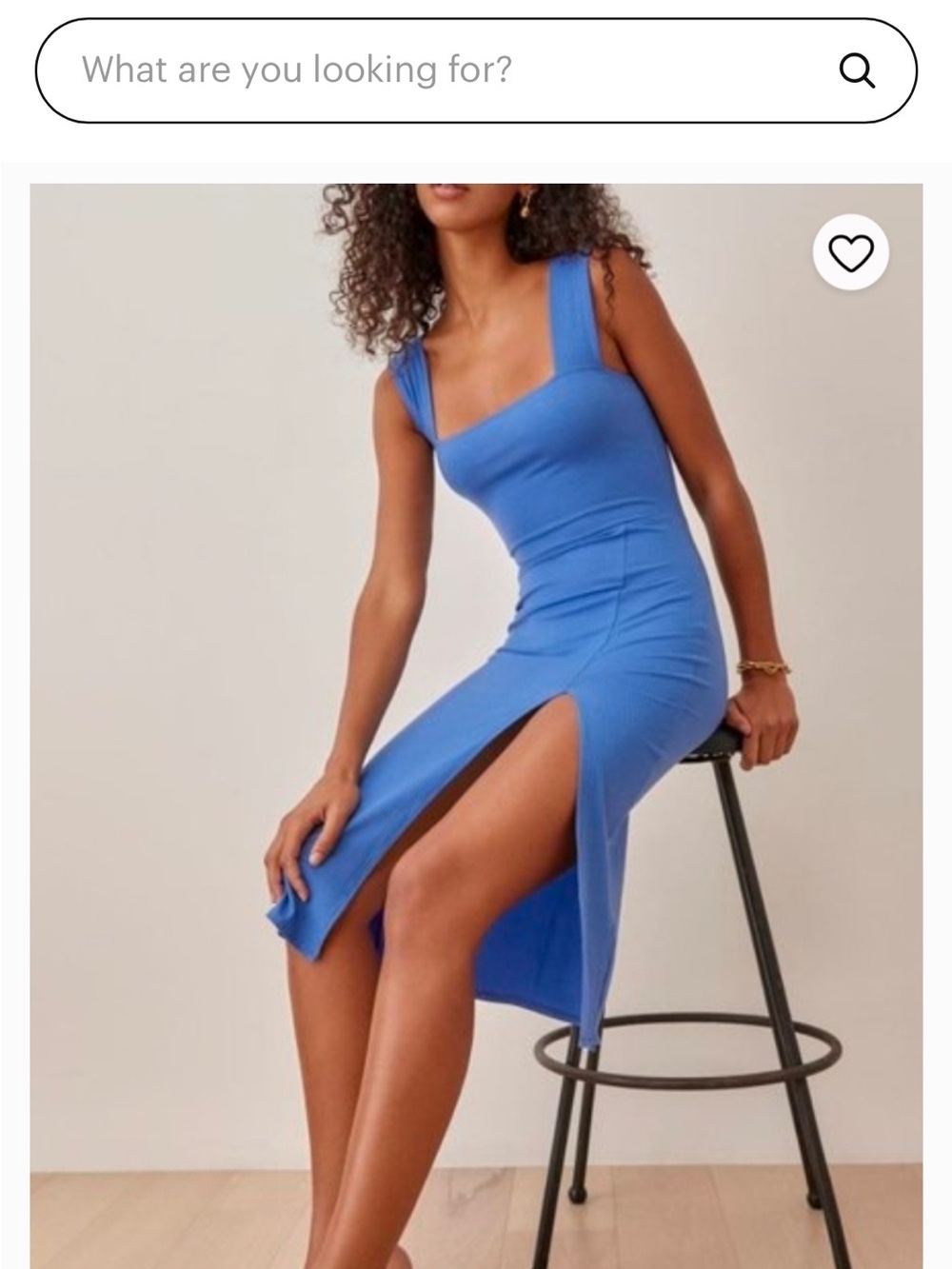 Reformation Cobalt Blue Square-Neck Midi Dress with Thigh Slit